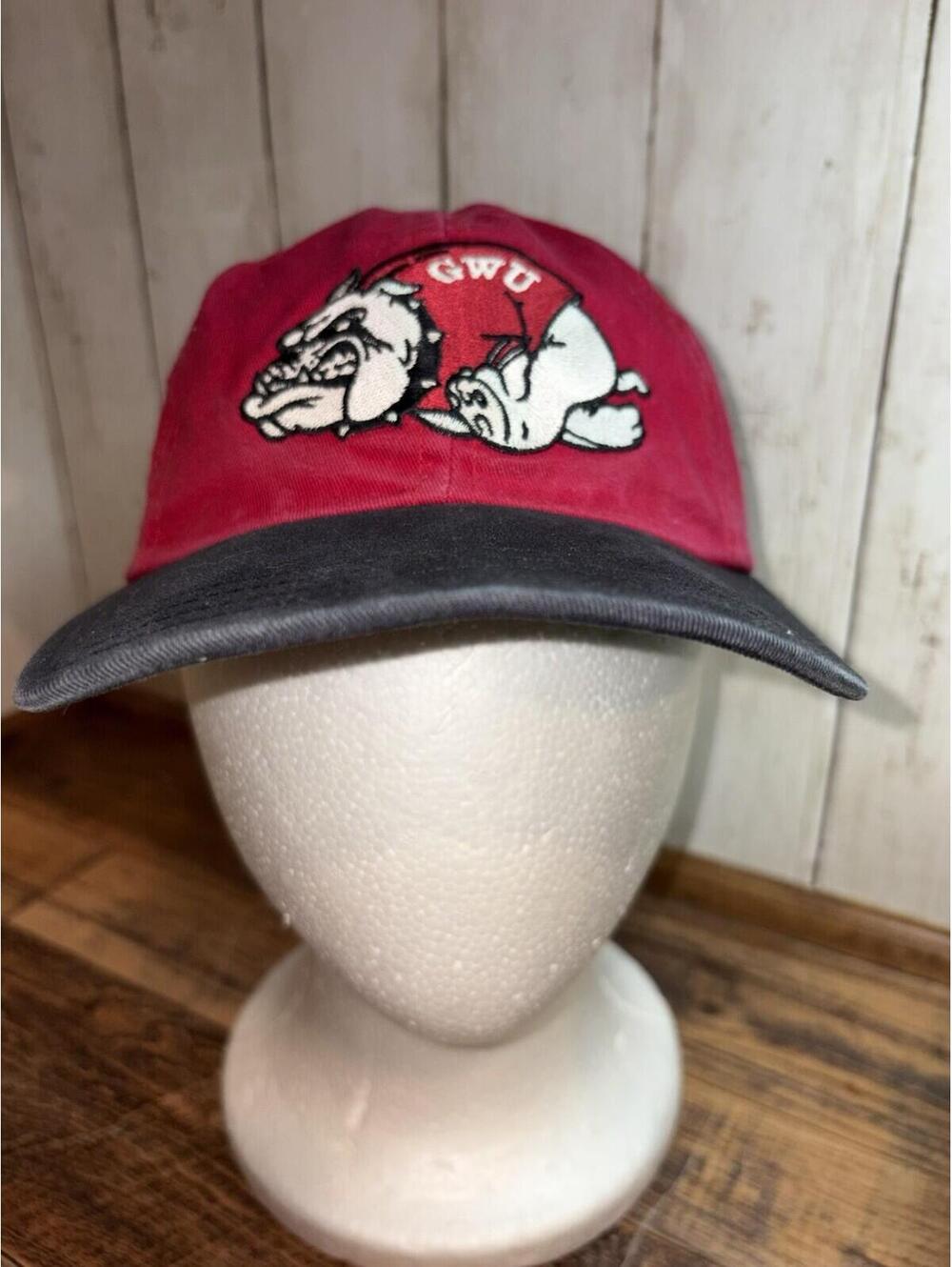Vintage Gardner Webb University Bulldogs Black Red Leather Strap Back Hat Cap